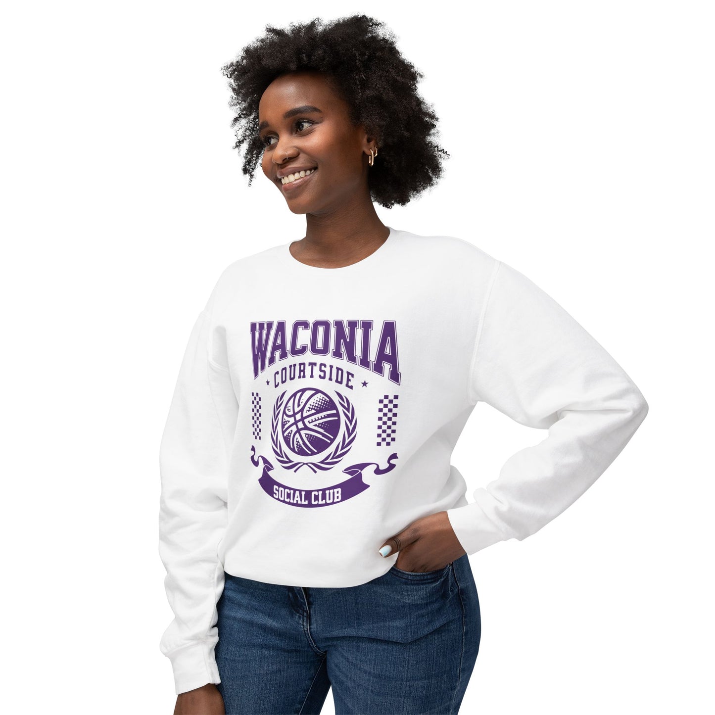 Waconia Basketball Courtside Social Club - White/Ivory Unisex Lightweight Crewneck Sweatshirt