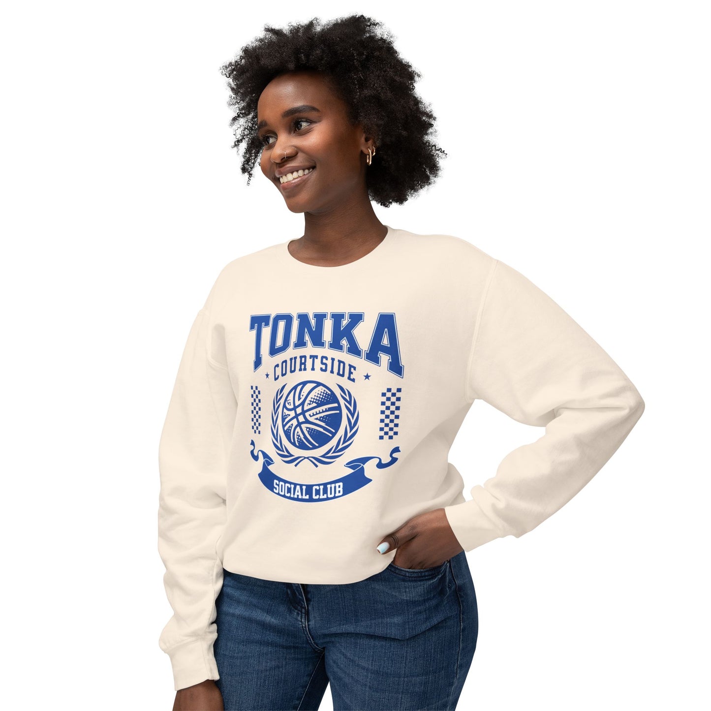 Tonka Basketball Courtside Social Club - White/Ivory Unisex Lightweight Crewneck Sweatshirt